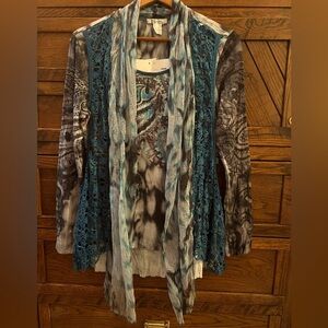 NWT Elysee 26 layered Boho Artsy layered top Crochet Vest Shirt Tunic Top Sz L